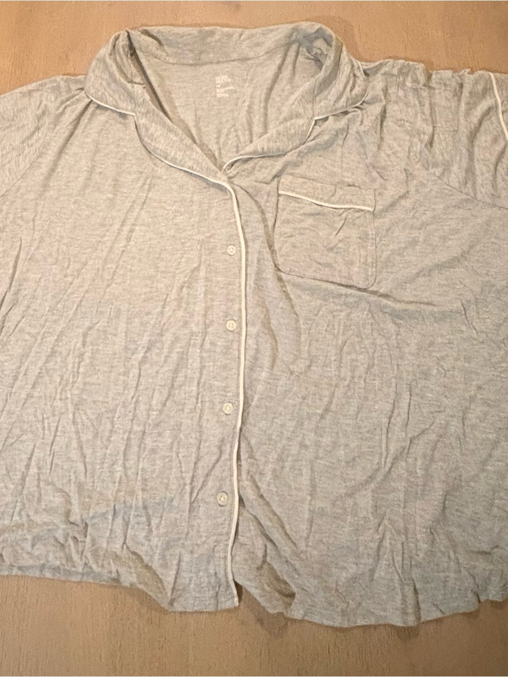 Stars Above Light Gray Button-Up Pajama Top with Contrast Piping 4X